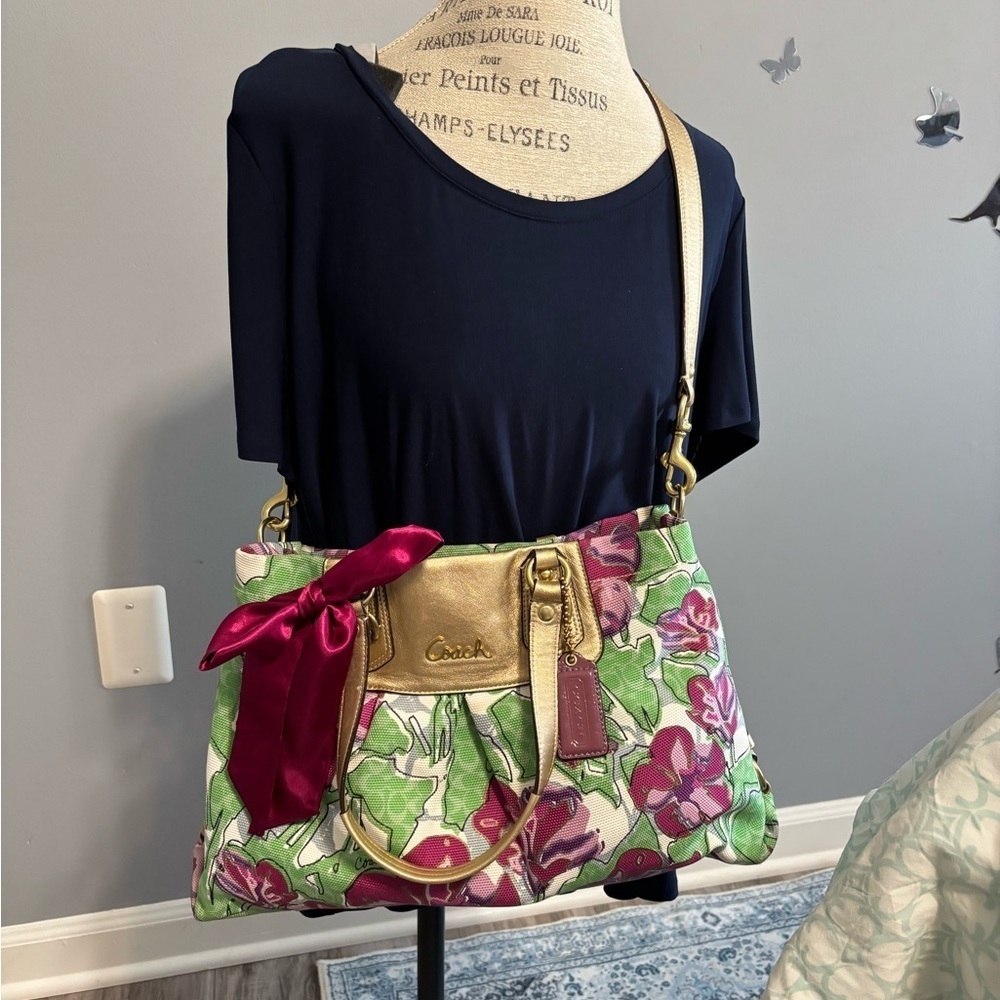 Coach Ashley Floral Satchel Pink Green Gold Y2K Bag